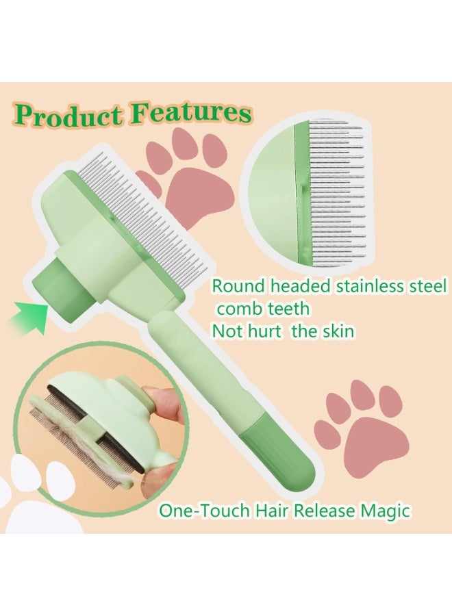 Cat Comb Dog Comb Pet Hair Removal Tool Flea Comb for Cats and Dog Lice Comb Cat Brush with Release Button Self-Cleaning with Long & Short Stainless Steel Metal Teeth for Shedding - Image 2